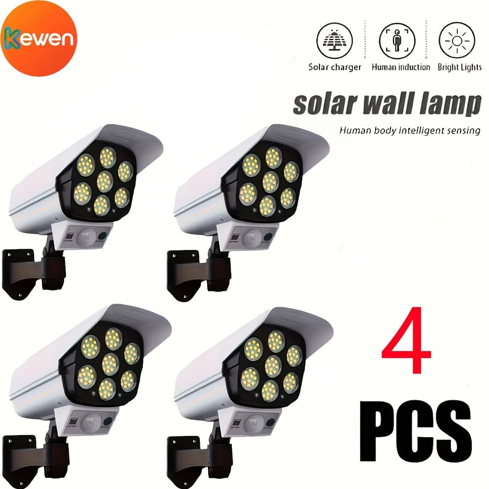TEMU 4pcs Outdoor Camera Floodlights With Motion Sensor & Human Detection, Suitable For Gardens, Garages, Driveways, Solar Wall Lights With Realistic Camera, Plug-and-play Installation (no)