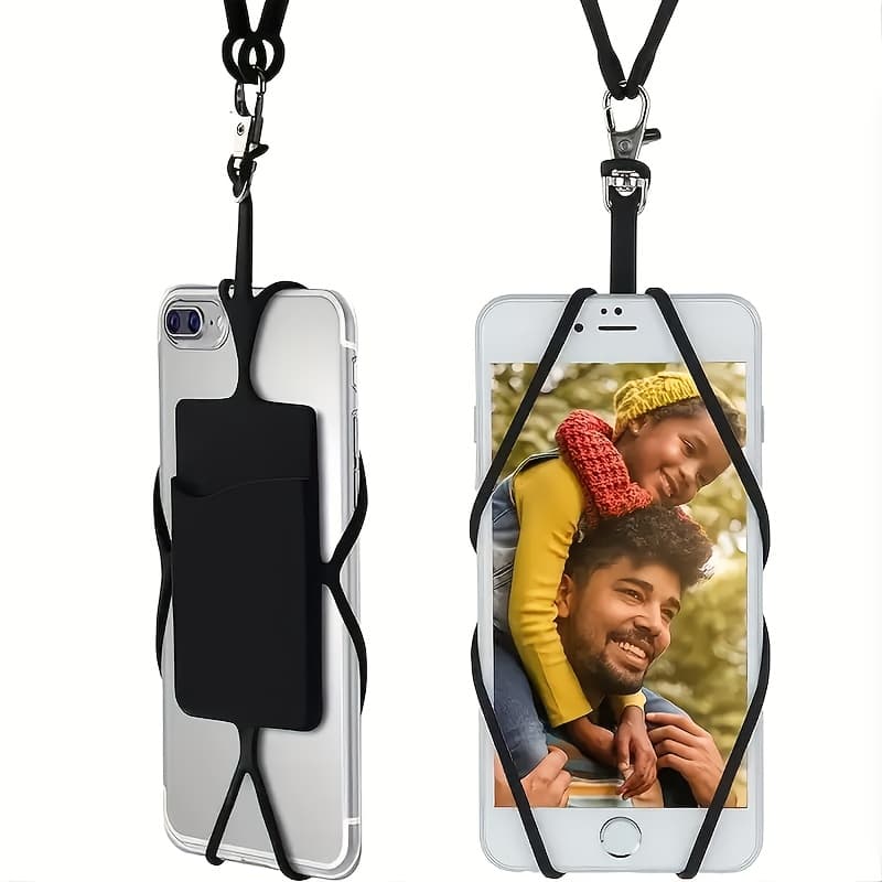 TEMU Universal Neck Phone Holder, Card Bag And Silicone Neck Strap, Comfortable Neck Hanging Mobile Phone Holder