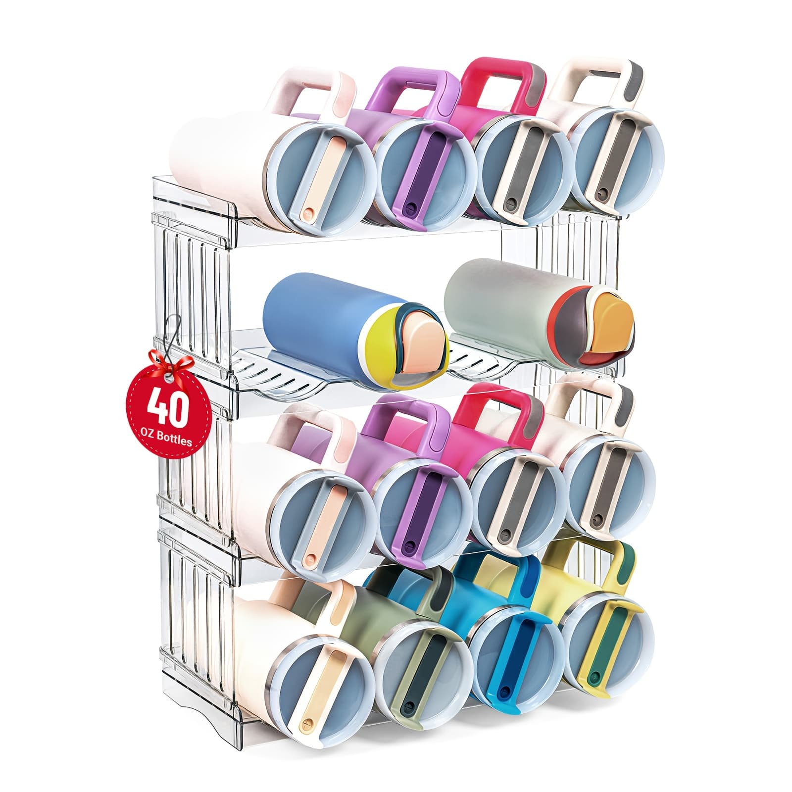 TEMU Water Bottle Organizer For 40 Oz Tumbler With Handle, Cabinet Pantry Kitchen Organizers And Storage For Cup Additions Holder, Patented Stackable Tumbler Organizer Gifts