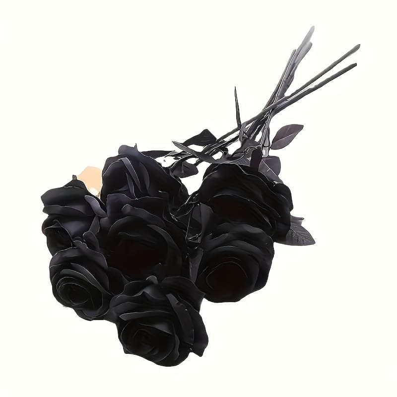TEMU 5pcs Halloween Home Roses Artificial Office For Decors Faux Creepy Bouquets Day Fake Simulated Lifelike Decorations Of Decoration Hotel Flower Black The Party