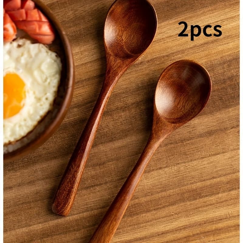 TEMU 2pcs Wooden Spoons Suitable For Stirring And Eating. Japanese Wooden Spoon, Rice Spoon, Coffee Spoon, Natural , Dessert Spoon, Tableware For Restaurants And Home