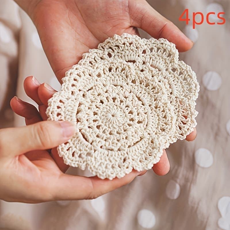 TEMU 4/6/pcs Vintage Floral Crochet Coasters - Perfect For Coffee Tables, Wooden Tables, Dining Rooms, Bars, Home, And Kitchen Decor