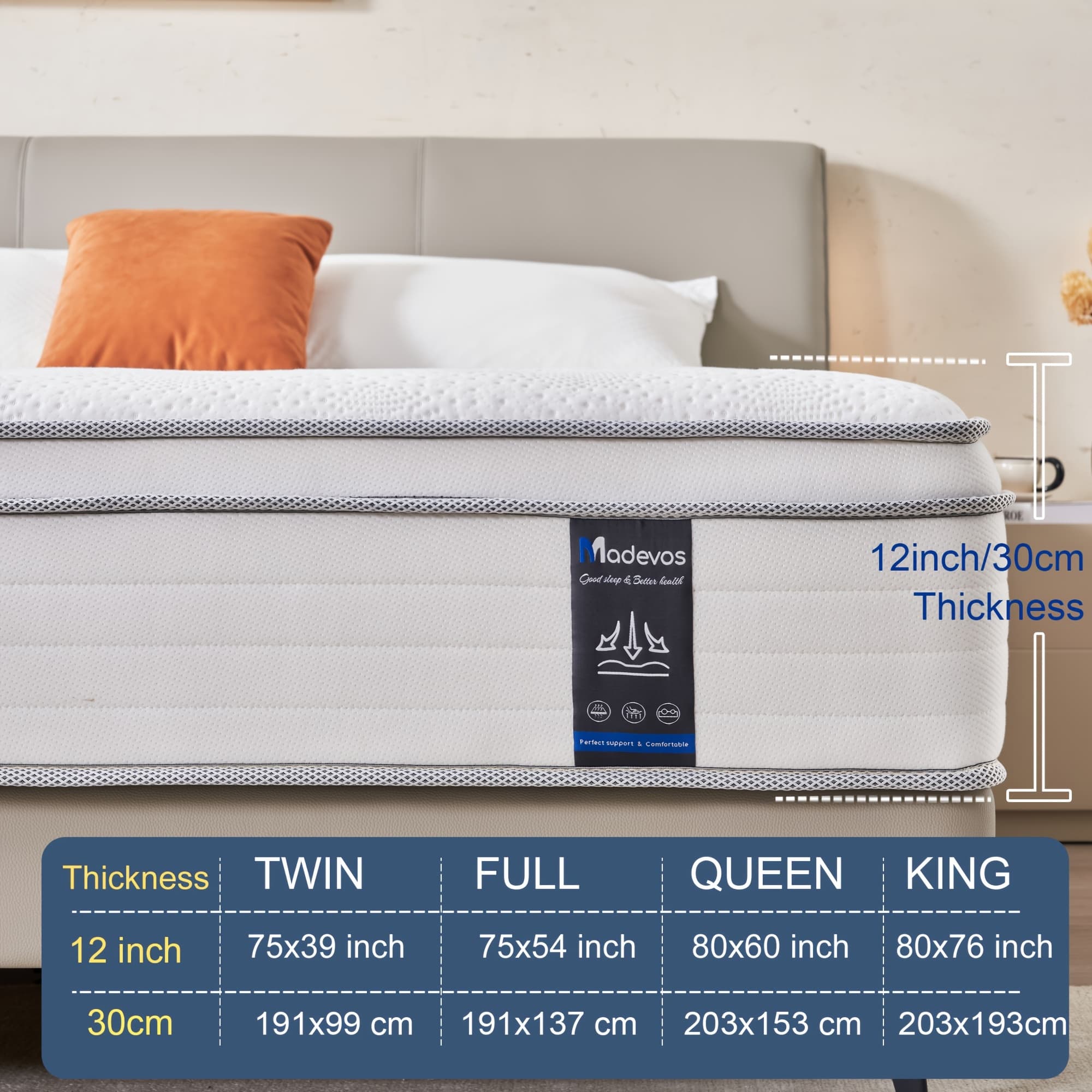 TEMU 10/12 Inch Multilayer Full Queen King Size Mattress- Multiple Sizes & Styles , With Memory Foam And , Medium
