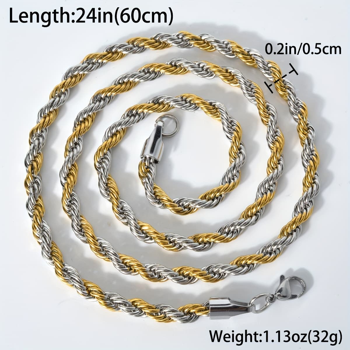 TEMU 1pc Fashion Hip Hop Chain 60cm*5mm/60cm*3mm Men's And Women's Twist Chain Golden And Stainless Stainless Steel Geometric Long Necklace Layered Sweater Chain Jewelry Gift - Lasting Shine, Fashion