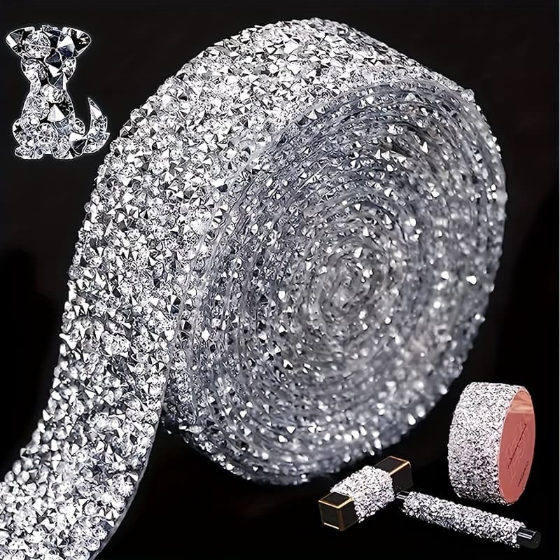 TEMU Shiny Self-adhesive Ribbon, 0.79 Inches Wide - Diy Crafts, Wedding Decorations, Car Phone Decorations - Golden/ Silvery Grey