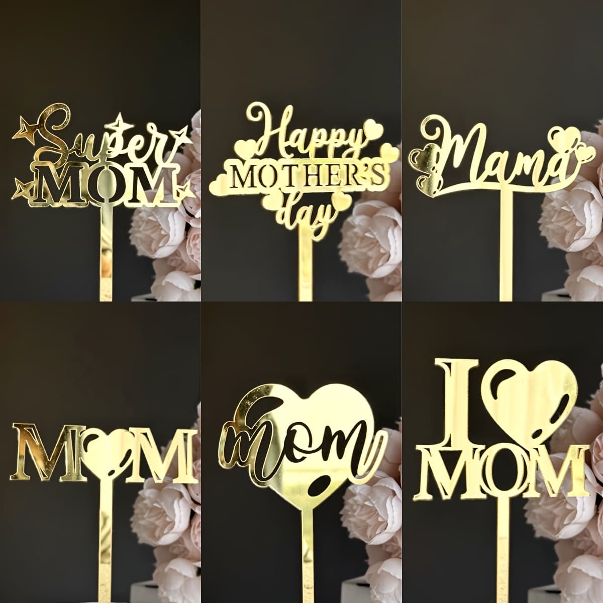 TEMU 6pcs Acrylic Mother's Birthday Cake Toppers, Cake Picks For Mom, Birthday Party Cake Decorations