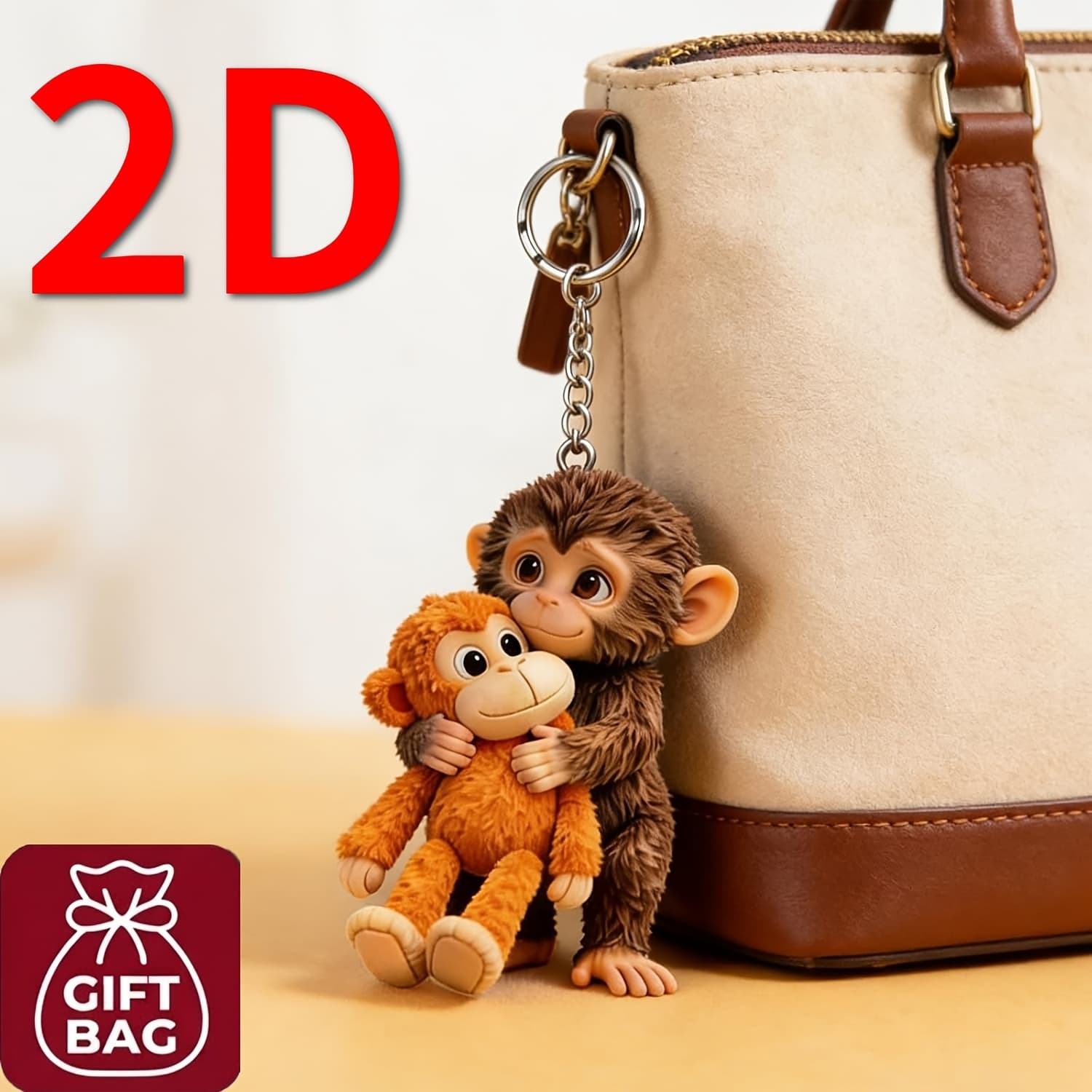 TEMU 2d Cute Boxing Monkey Keychain Trendy Keyring For For Bags And Keys Durable And Stylish Accessory (gift Bag)