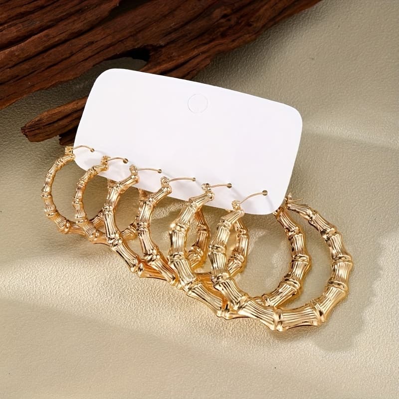 TEMU Women's 6pcs Stylish Jewelry Set: Unique Bamboo Circle Earrings, Ideal For Party Looks And Everyday Outfits