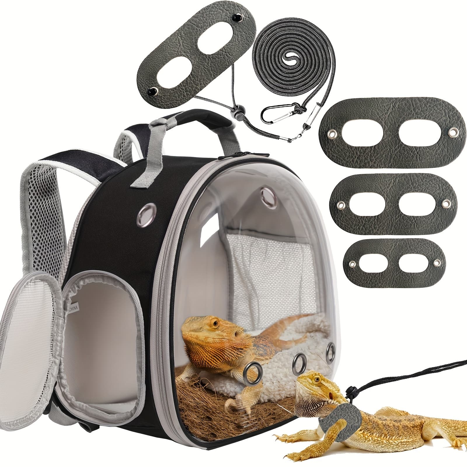 TEMU Reptile With Harness And Leash Set, Versatile Reptile Carrier Backpack, Bearded Dragon Outdoor Chest Harness, Airline Approved