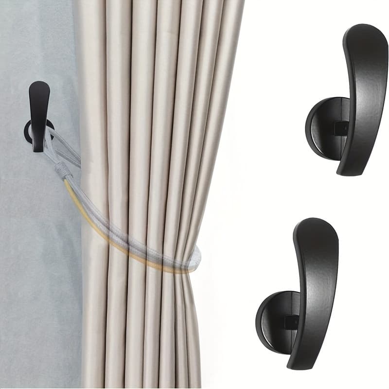TEMU 2pcs Set Black Metal Curtain Holdbacks - Classic Wall-mounted Drapery Tiebacks With Screws, Elegant Decorative Hooks For Home Decor