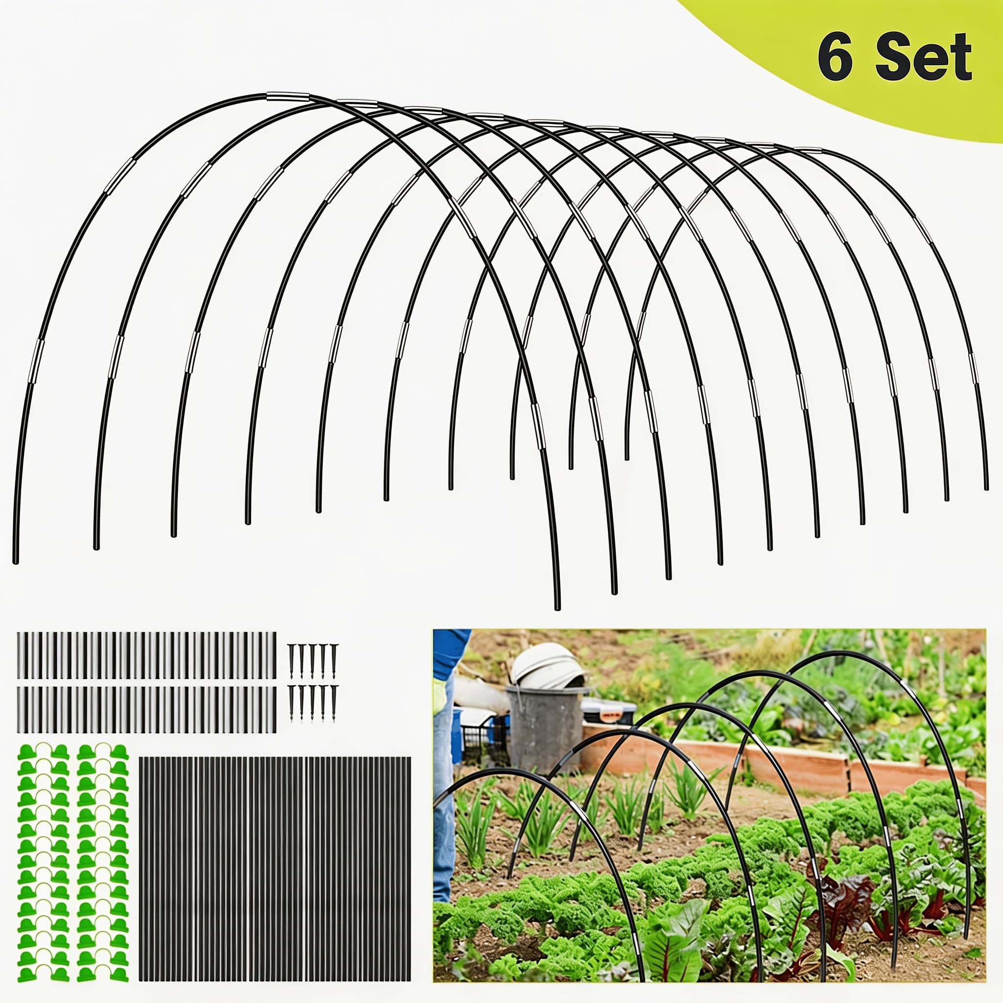TEMU Greenhouse Hoops Grow Tunnel, 6 Sets Garden Hoops For Raised Beds, Rust-proof Fiberglass Frame For Garden Netting, Greenhouse Kit, Plant Shade Cloth, Plant Row Cover, 30pcs