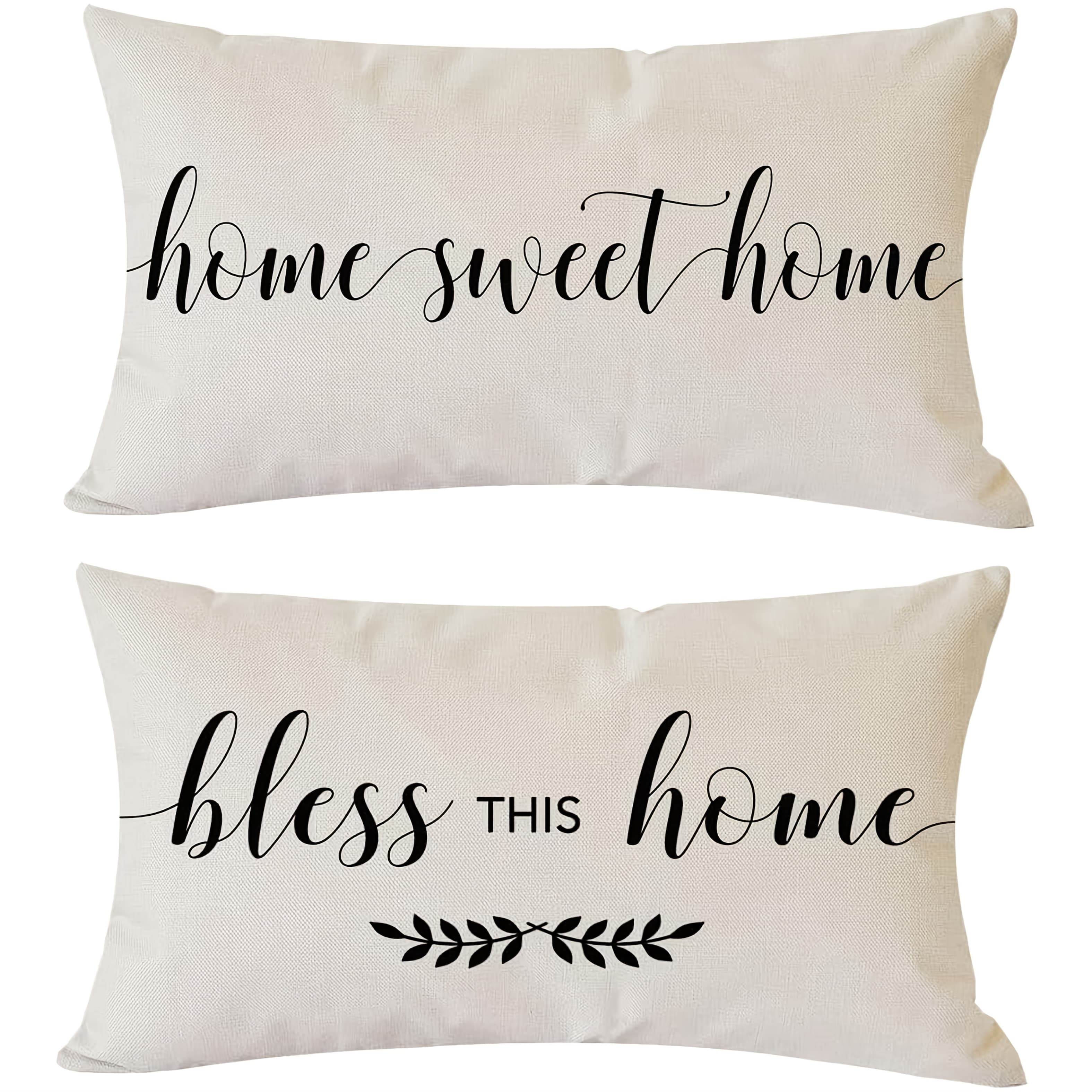TEMU 2pcs Farmhouse Style Throw Pillow Covers, 12x20 Inch, ' This Home' & '' , Zippered, Machine Washable, Woven Polyester, With Inserts Not Included For Room Decor