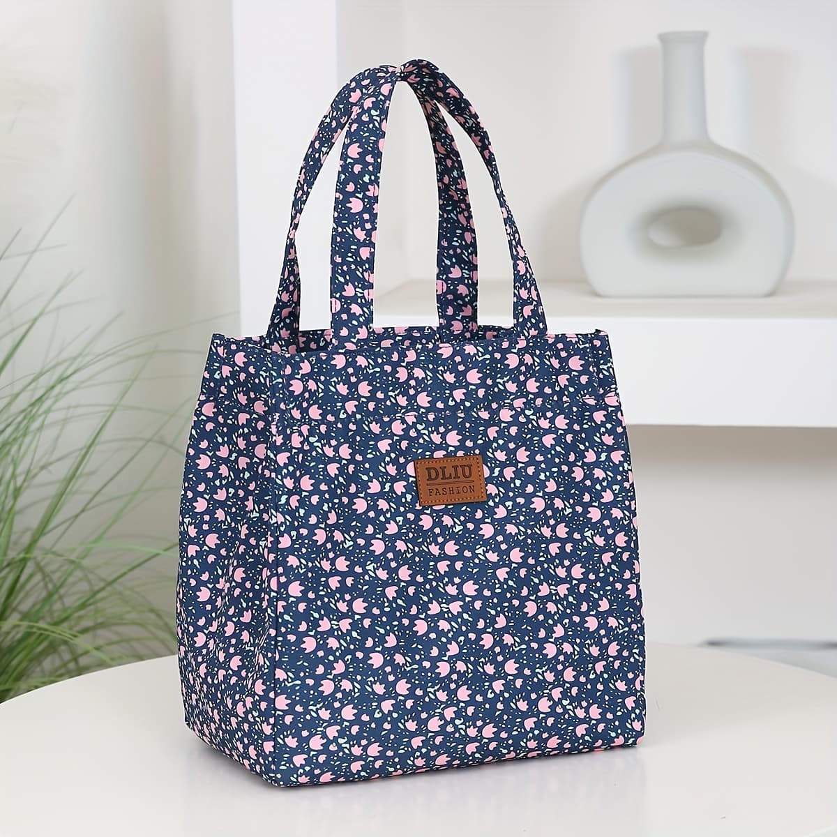 TEMU New Fashionable Printed Nylon Fabric Tote Bag,lunch Bag With Aluminum Foil Insulation Layer And Zipper Seal, Perfect For Work Commuting And Lunch Packing Non-food Contact,back To School