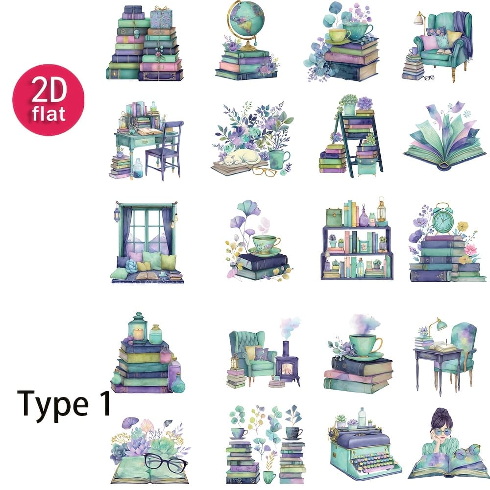 TEMU 1 Pack Vintage Literary Reading Girl Journal Stickers, 2d Flat Diy Diary Photo Album Stationery Stickers, 2d Flat