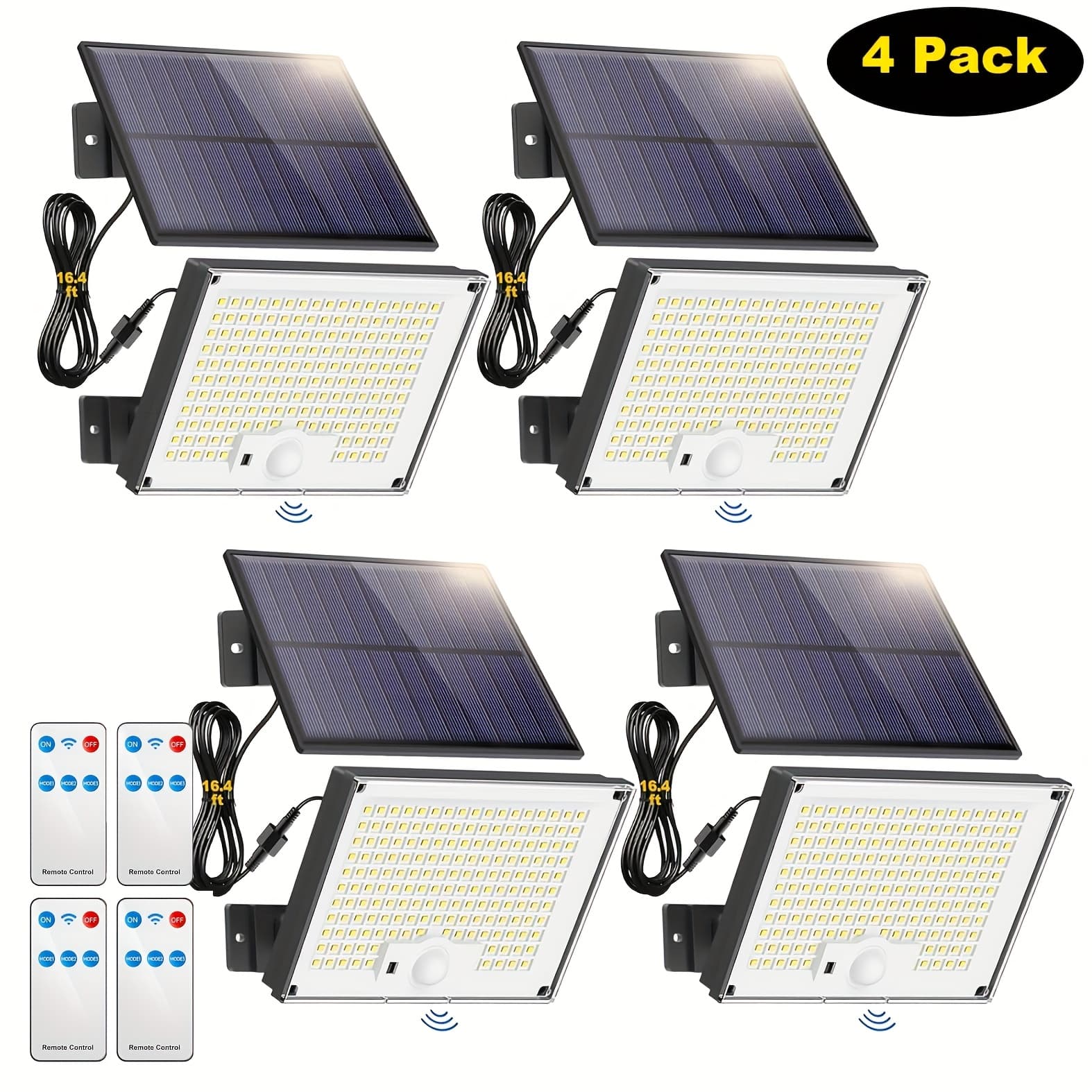 TEMU 4 Packs Solar Flood Lights Outdoor, Motion Sensor Security Lights With Remote Control, Ipx5 Auto Dusk To Dawn Lighting For Patio, Garage, Yard - Wireless Bright Solar Lights