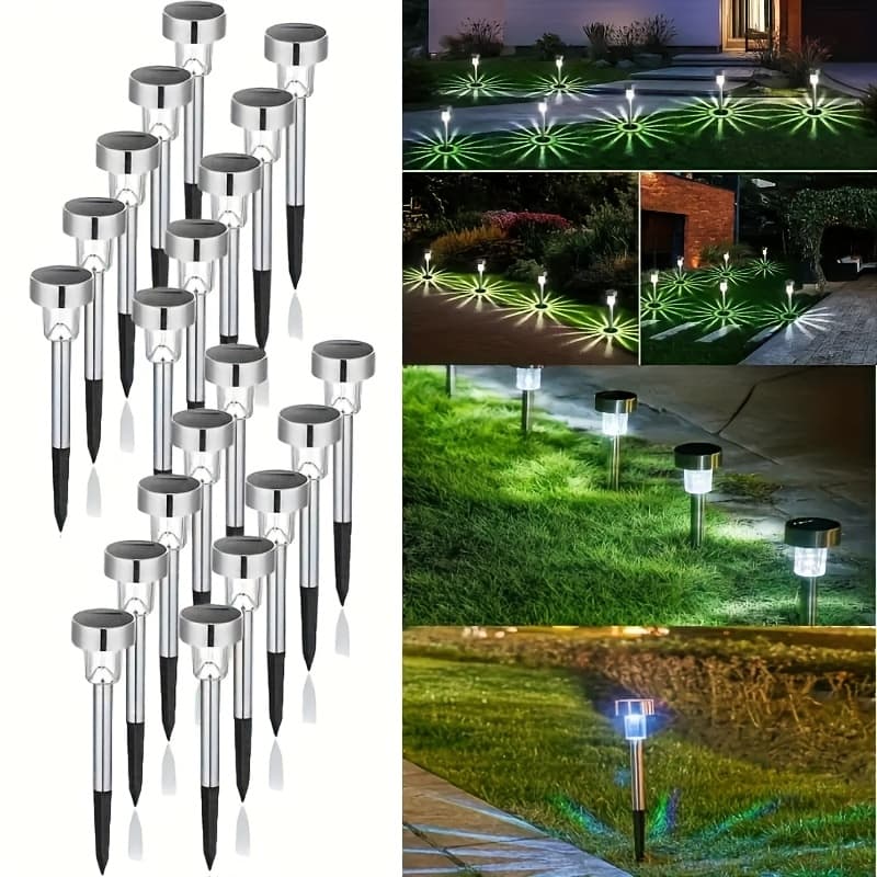 TEMU 20pcs Of Solar-powered Stainless Steel Lawn Lights, Ip44 Solar Landscape Decoration Lights, Suitable For Courtyards, Lawns, , Decks, Gardens, Christmas, Halloween Festive Party Decorations