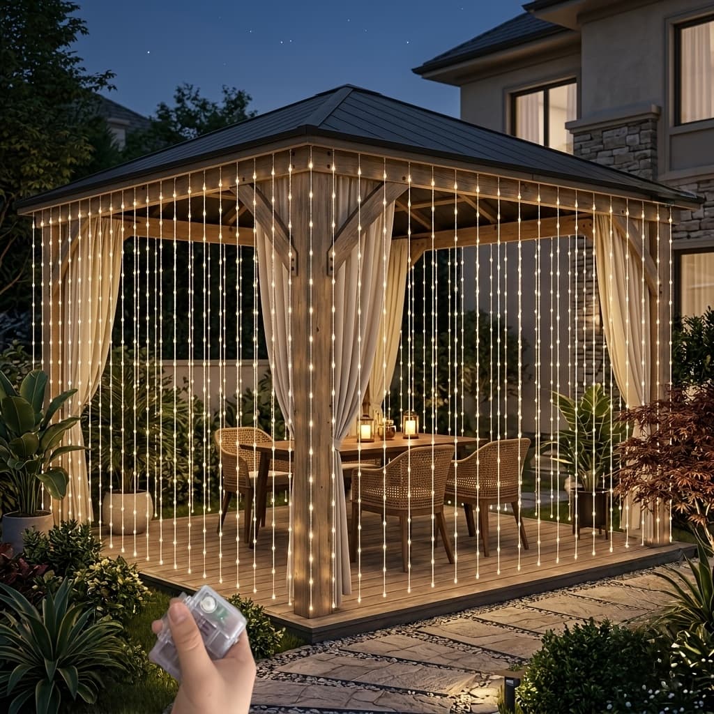 TEMU 10x10 Feet Led Fairy Curtain Lights, 8 Lighting Battery Operated (batteries Not Included) Outdoor Decor For Ramadan Xmas Wedding Halloween