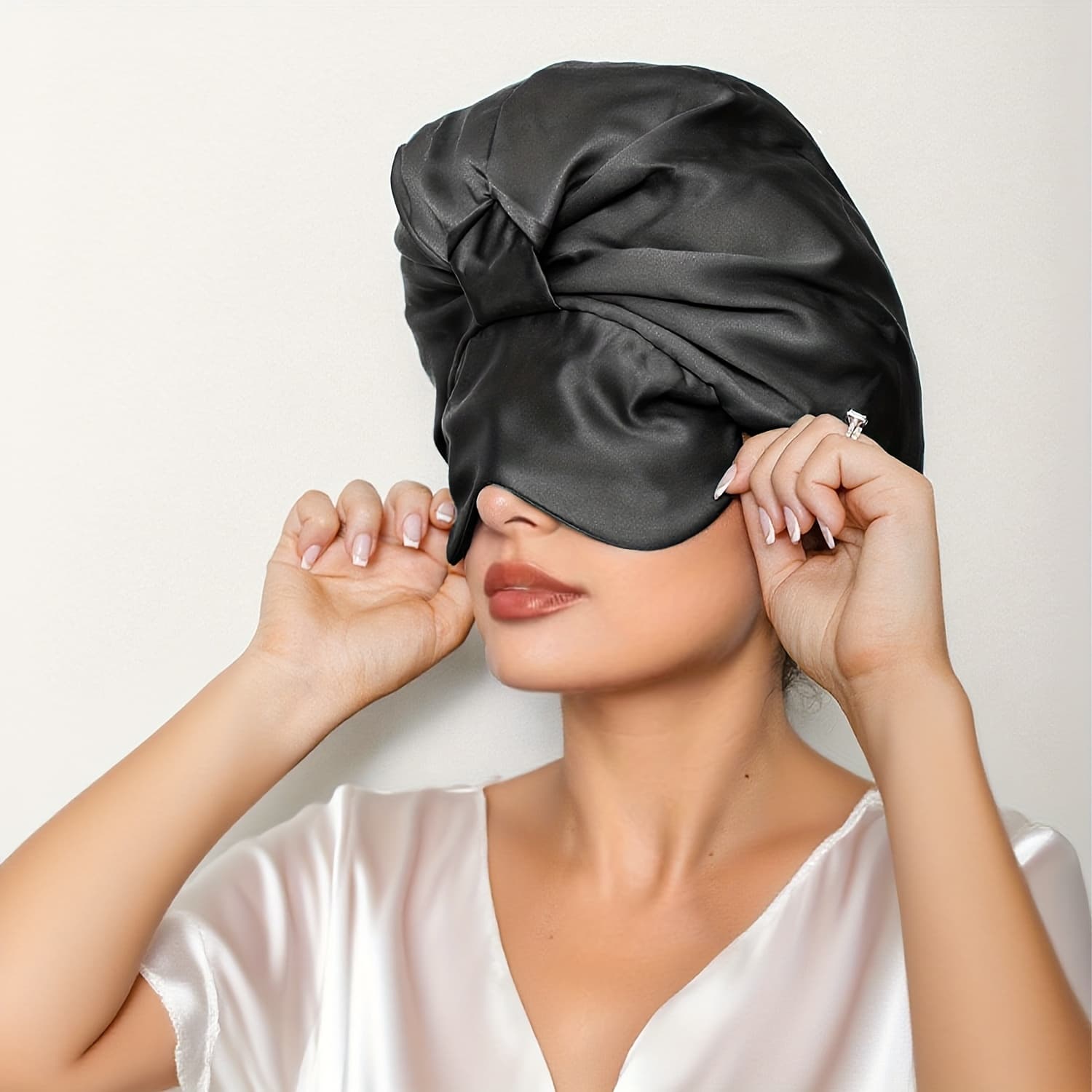 TEMU Black -pack New Style Real Bonnet With Eye Mask 2-in-1 Double-layer Design, Extremely Comfortable, Protects Hair And Protects , Suitable For Women