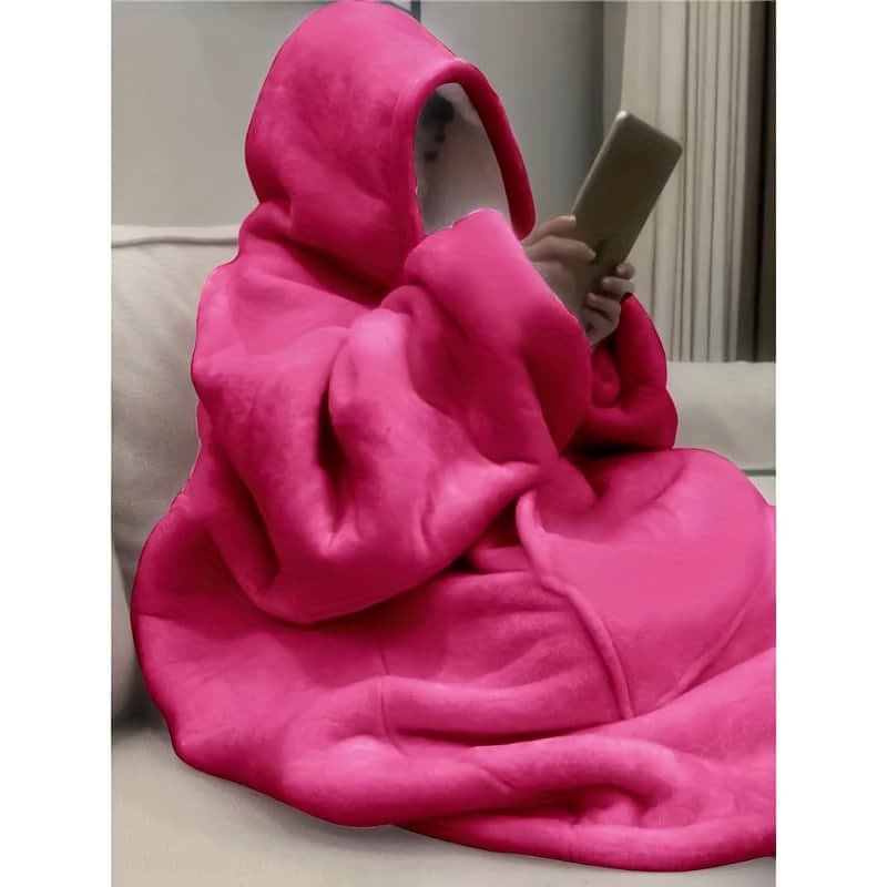 TEMU Soft And Comfortable Plush Hoodie, Double-sided Wearable Blanket, Super Soft And Reversible Hooded Blanket With Kangaroo Pocket, Machine Washable, Lazy Sleeping Dress, Random Color