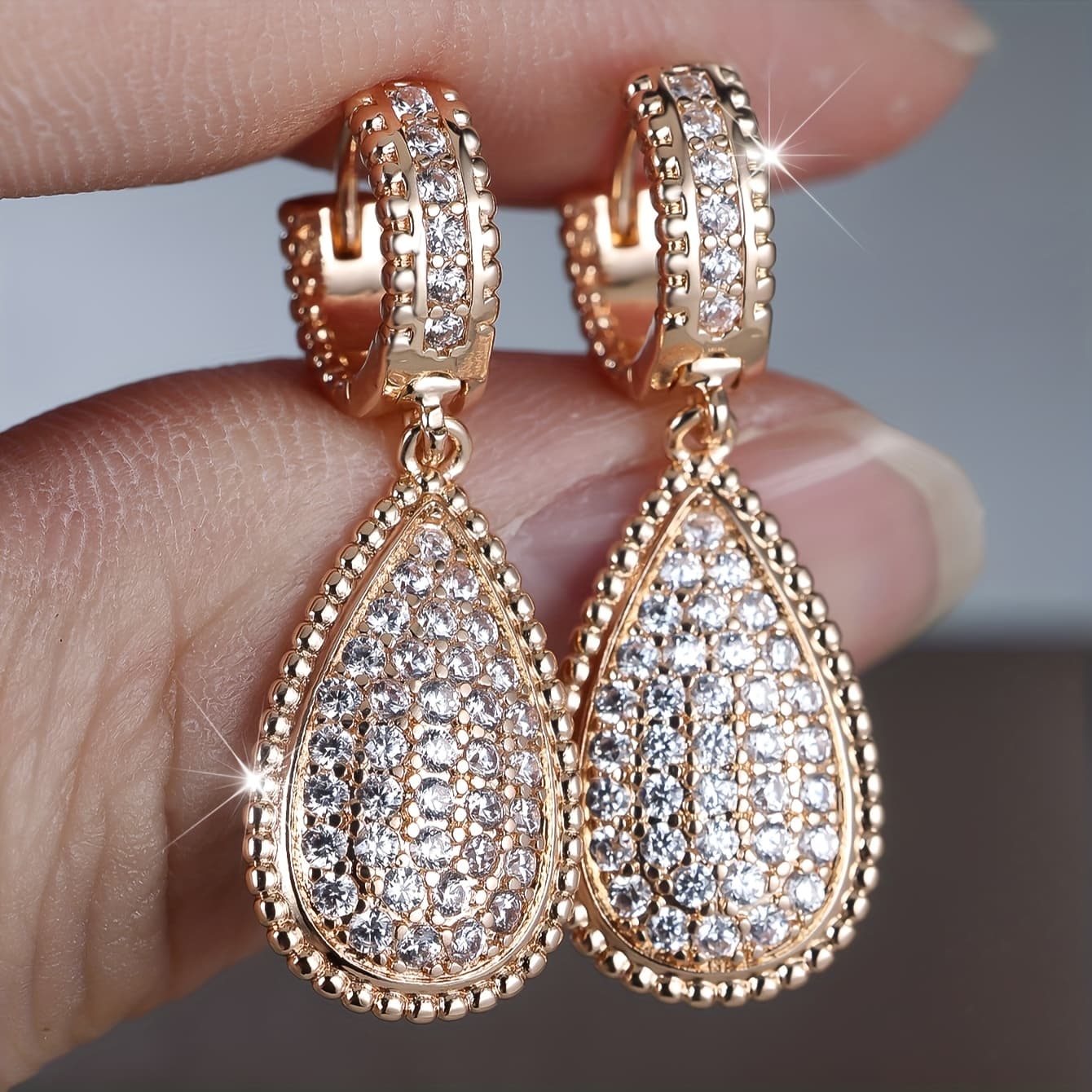 TEMU A "" Silvery Synthetic Synthetic Zirconia Teardrop-shaped Women's Fashion Pendant Earrings, A Party/birthday/engagement/wedding/anniversary Gift