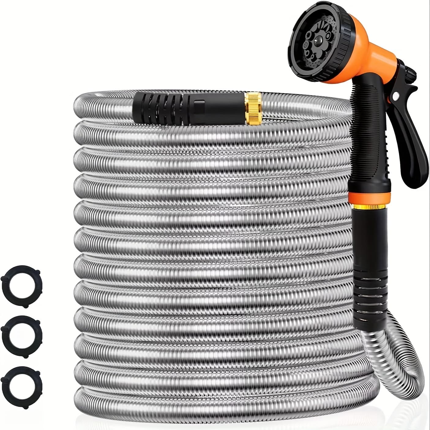 TEMU 75ft Stainless Steel Water Hoses With Nozzle, Lightweight And Flexible, Rust-resistant, Garden Hose For Outdoor Use, Yard, And Rv, Without Battery