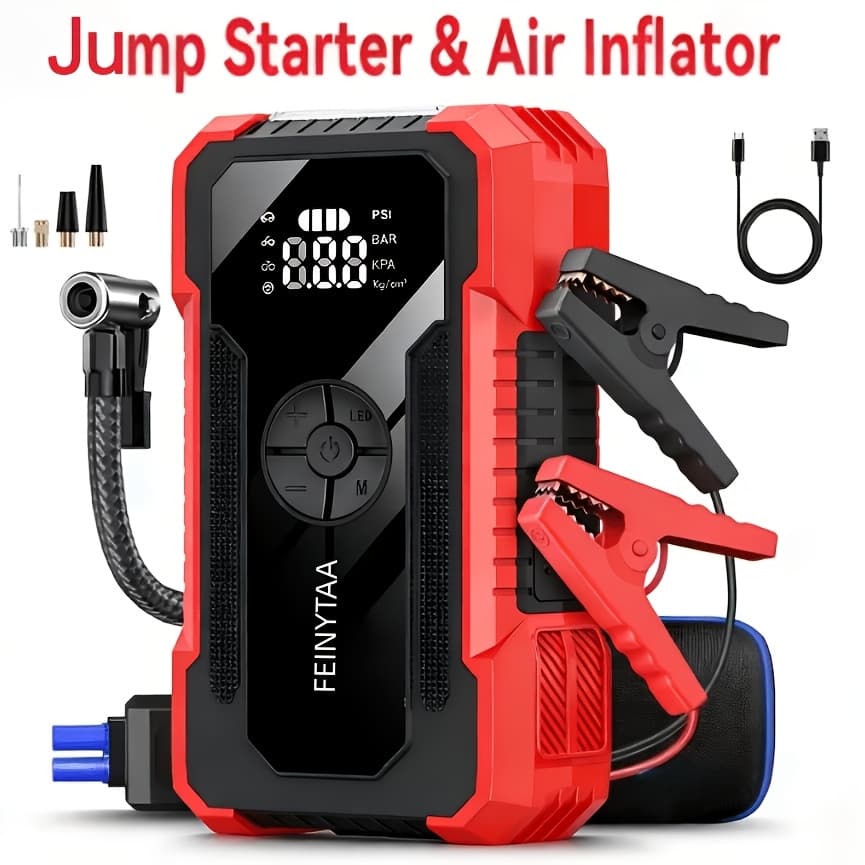 TEMU Portable Car Jump Starter & Air Compressor Power Bank With, 5000a , 12v Emergency Battery Booster, Fast- -c, Tire Inflator (for / Engines,, For All Vehicles)