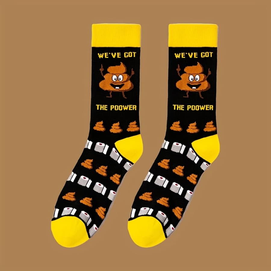 TEMU 1 Pair ' & Brown Mid-calf Socks - Cute Turd/poop Design, Breathable Poly Blend Casual Novelty Socks Suitable For Costumes, Themed Parties, Casual Attire - Funny Gift Idea