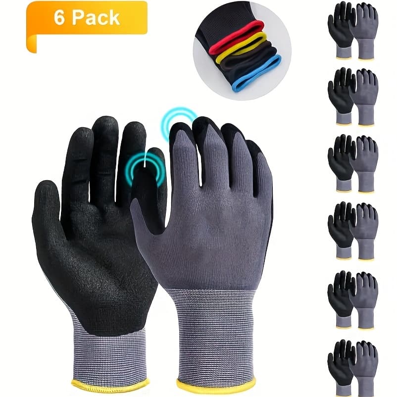 TEMU 6 Pairs Of Nitrile Micro- Anti-wear And Anti-slip Gloves, Seamless Knitted Nylon Gloves, Touch Screen Compatible, Suitable For , Construction Machinery, Gardens, , And Automobiles