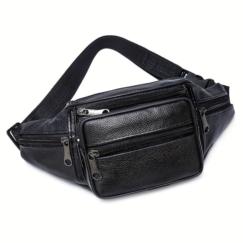 TEMU High Quality Genuine Leather Waist Bag - Adjustable Shoulder Straps, Soft Cowhide Crossbody Bag, Suitable For Daily Commuting And Outdoor Running Sports