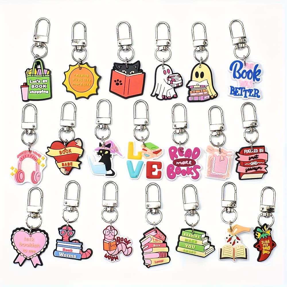 TEMU 20pcs Plastic Bookworm Series Keychain, Love Reading Key Pendant, Bibliophile Key Chain, Purse Backpack Decoration Luggage Charm Accessories Birthday Party Supplies Gift