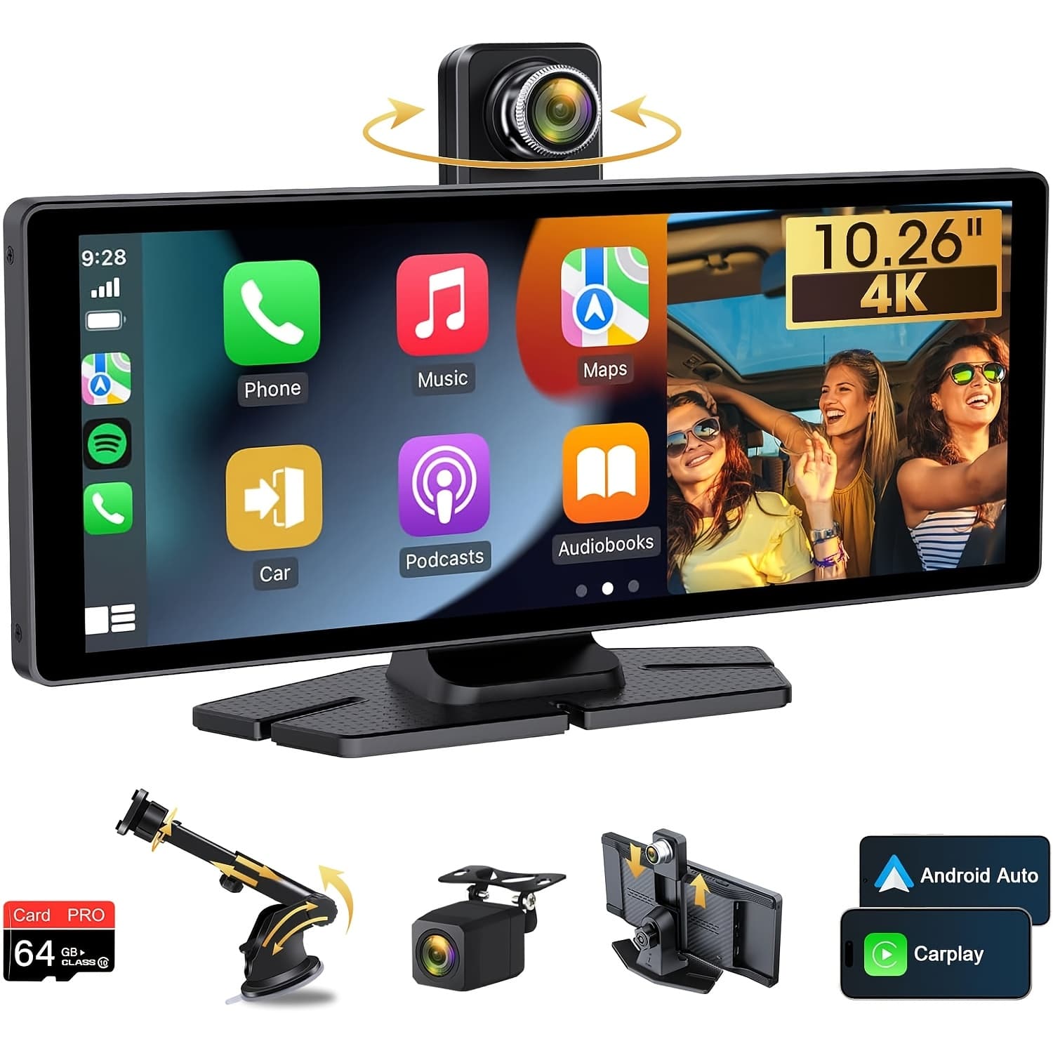 TEMU 10.26-inch Portable Screen, Suitable For Display Screens Of And , -4k Front Camera, 1080p Rear Camera, Gps, , Audio Input And Wireless Touch Screen, Only With C6 64tf Card