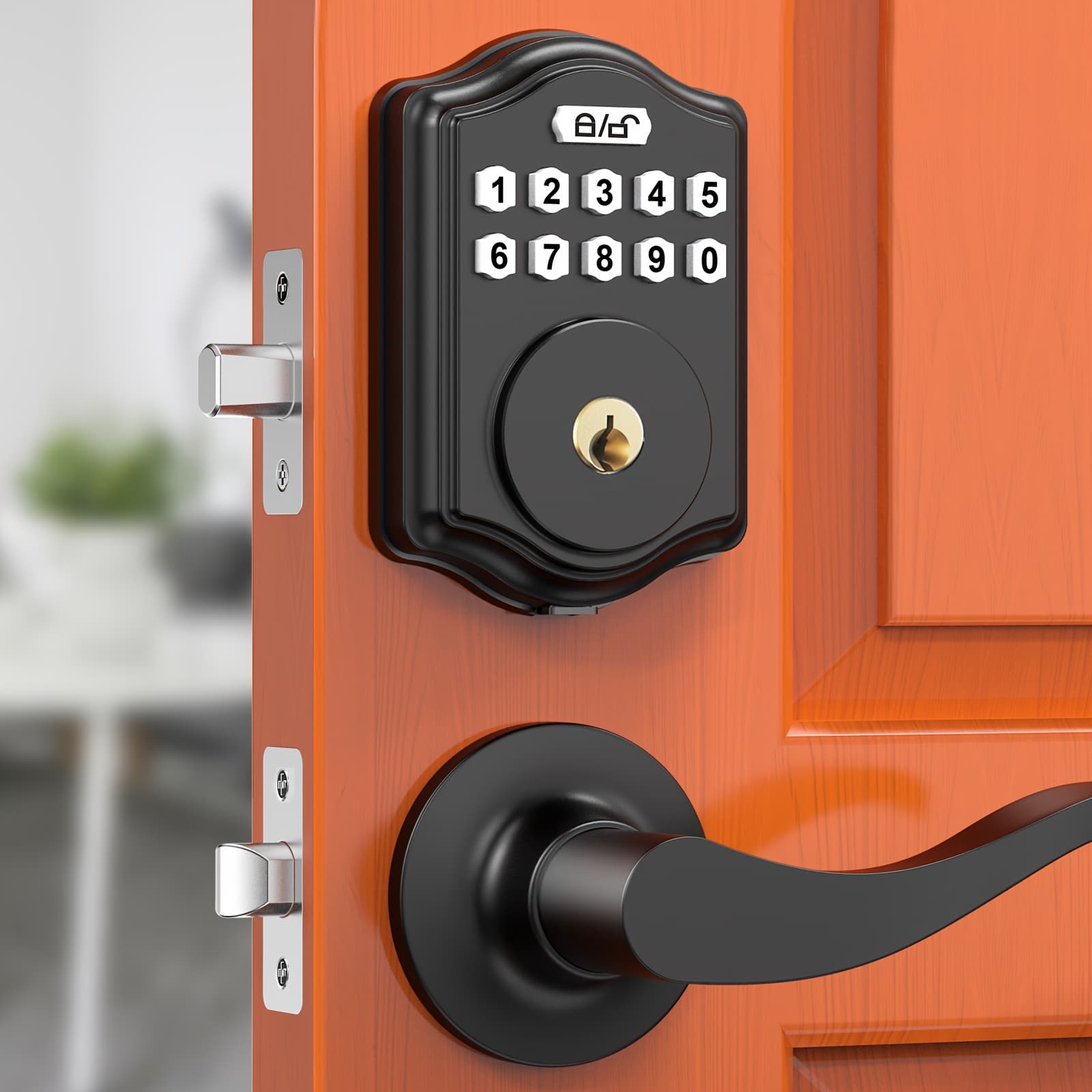 TEMU Keypad Door Lock With Lever, Electronic Deadbolt Lock For Door, Front Door Lock Set With Deadbolt, Keyless Entry Door Lock With Code/fingerprint/key, Digital Door Locks For Front Door