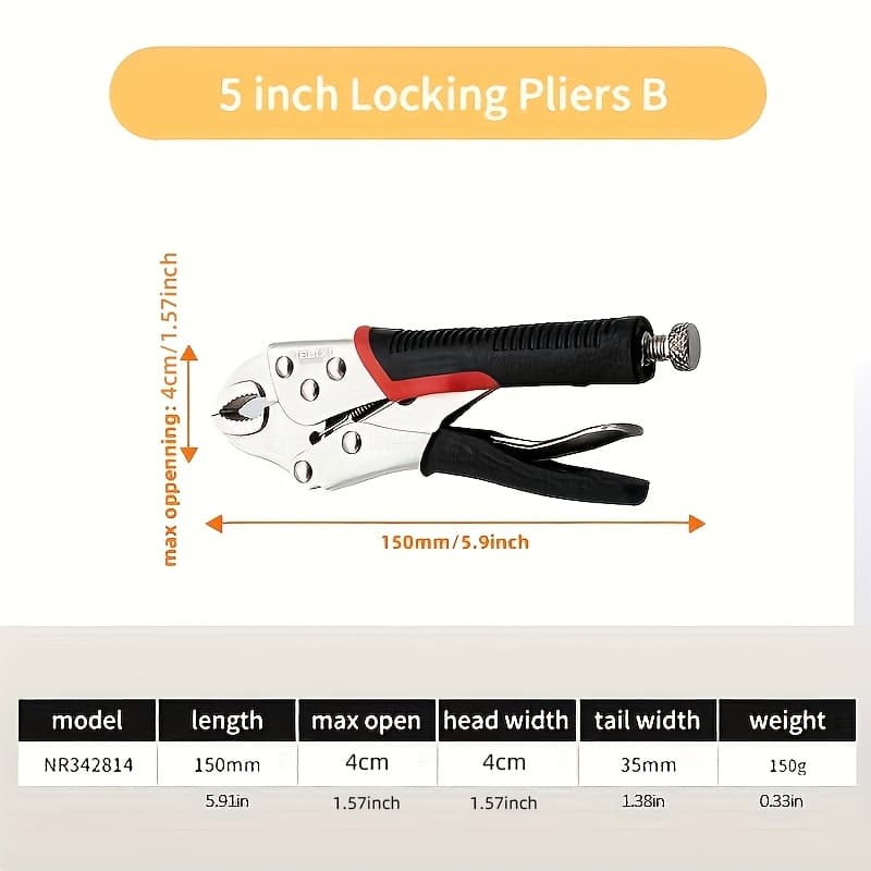 TEMU 6/7inch Locking Pliers Wire Cutters Premium Construction Curved Jaw Locking Pliers With Wire Cutter Fit, Compact And Portable, For Clamping Twisting Welding