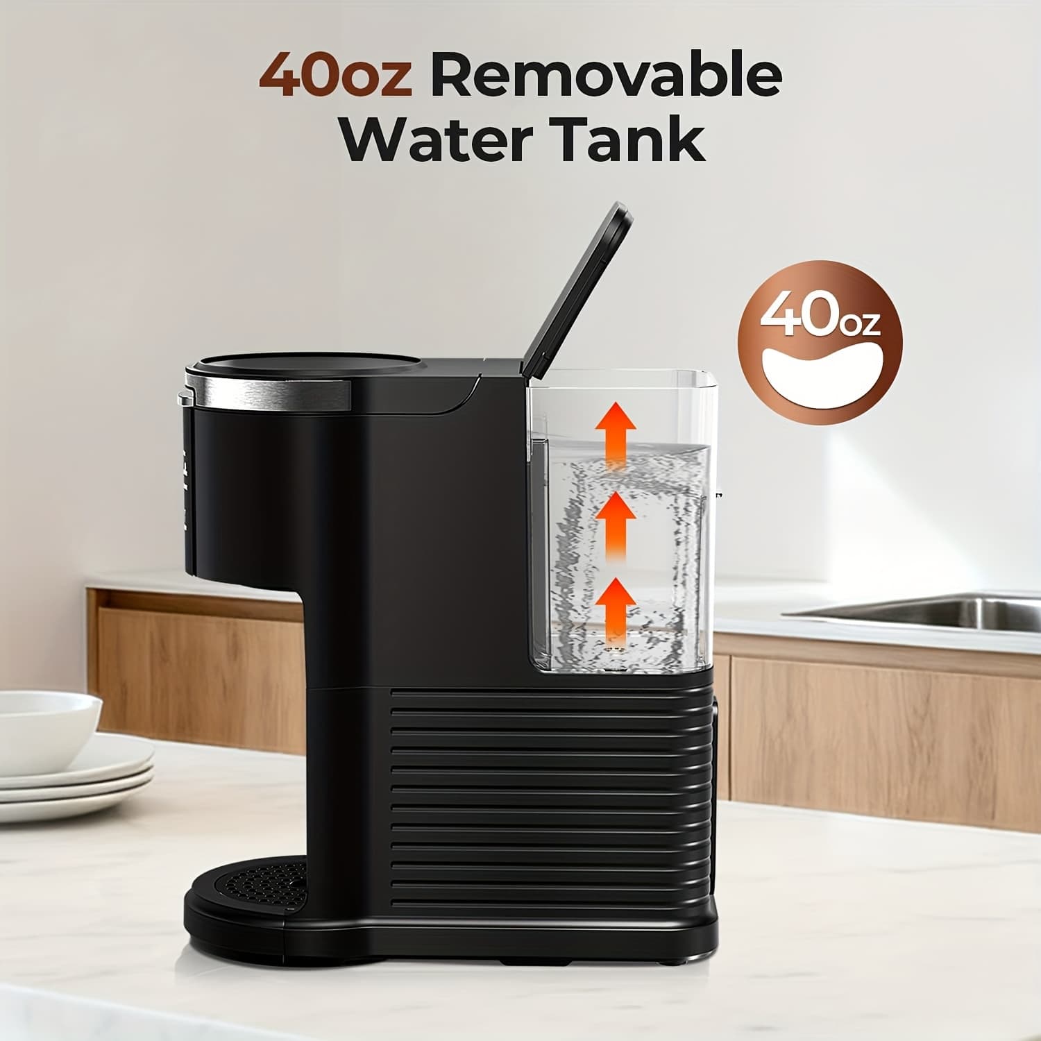 TEMU Compact Coffee Machine Cups And Ground Coffee, Offering Brew Sizes From 6 To 14 Ounces, With -ounce Removable Water Tank, Quick Brewing, And Travel Mug , In Black