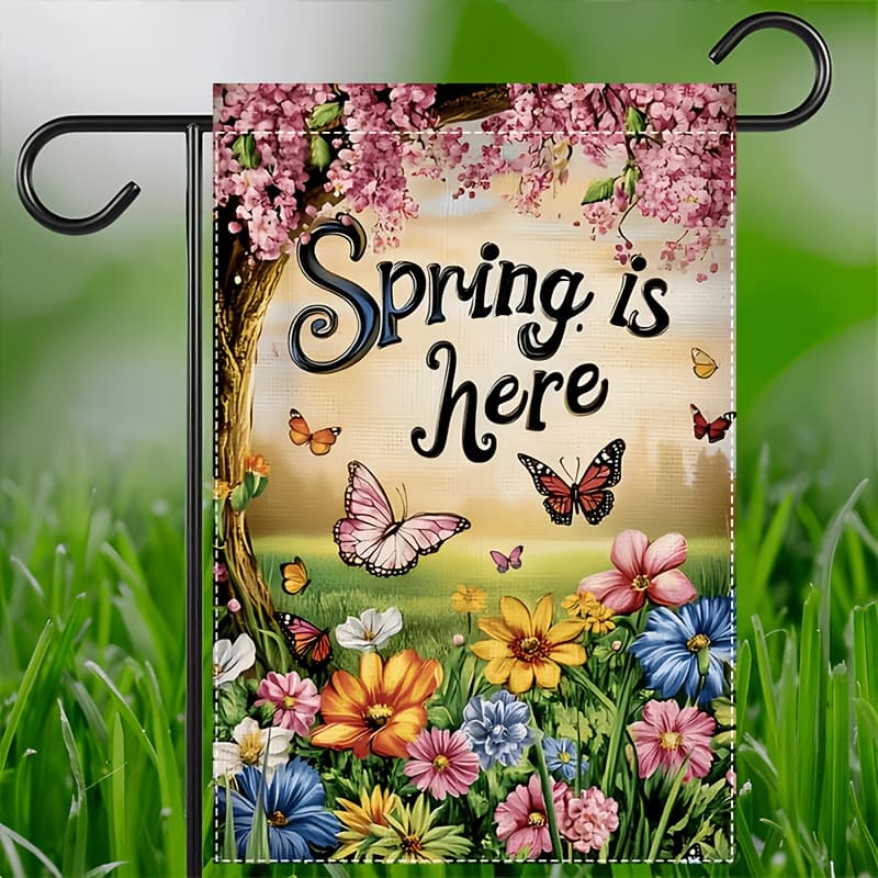 TEMU Flag | Double-sided, Burlap With Flowers & Butterflies Design, Perfect For Outdoor/indoor Decor, No Power Needed, 30.48x45.72 Cm