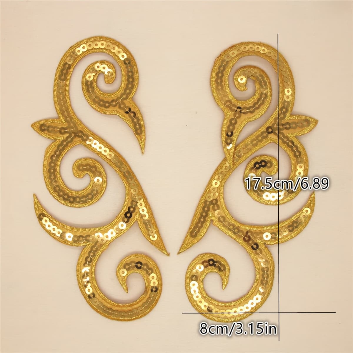 TEMU 1 Pair Of Golden Sequin Embroidered Hollow-out Adhesive Fabric Patches For Clothing, Bags, And Handmade