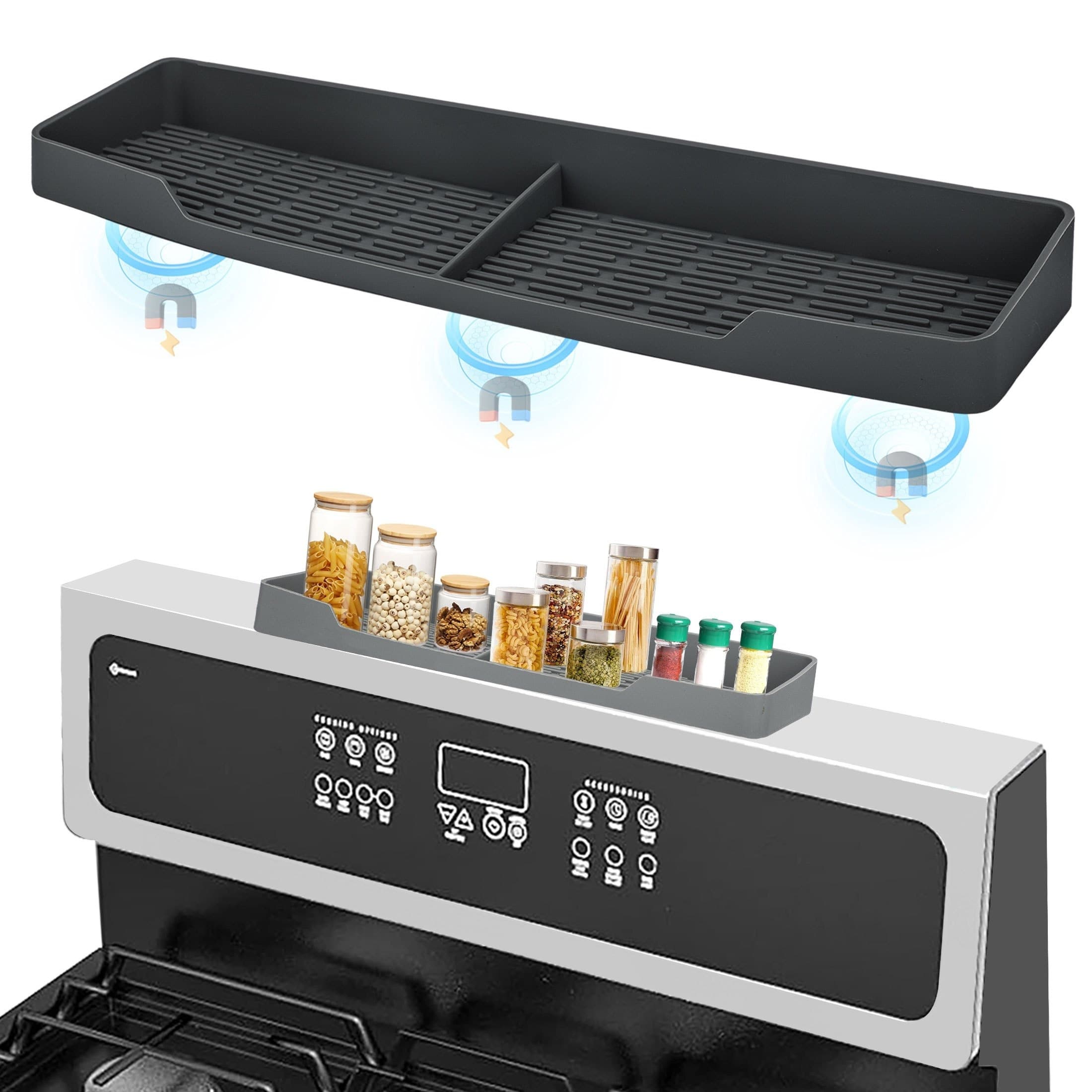 TEMU Spice Rack, Silicone Stove Top Storage Shelf, Multifunctional Magnetic For Kitchen, Oven Shelf Organizer