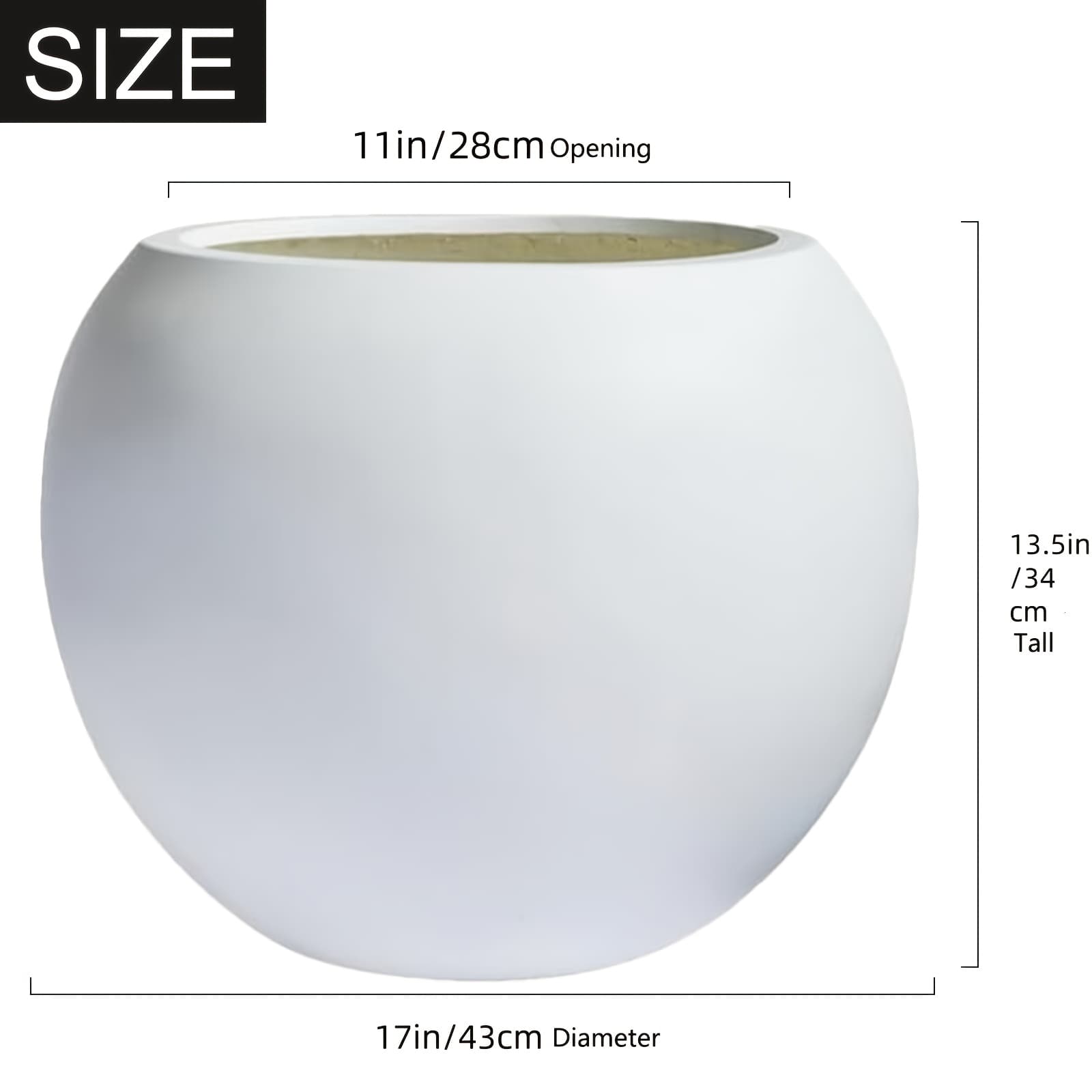 TEMU 13.5" H X 17"/ 10" H X 14"dia Round Planter - Lightweight Modern Indoor/outdoor Sphere Plant Pot With Drainage Hole And Rubber Plug - Weather-resistant Decorative Pot For Home, Garden Or Patio