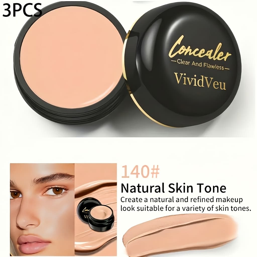 TEMU 3pcs Vividveu Full Coverage Concealer - Waterproof, , Suitable For Tones, Covers And Dark Spots, Long-lasting, Multi-colored, Plant-based Ingredients