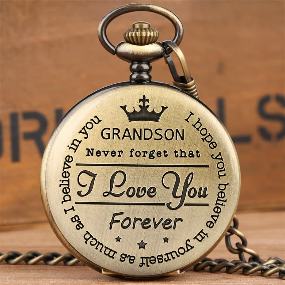 TEMU 3d Engraved Pocket Watch Text To Grandson Creative Keepsake Gift Waist Chain Clock