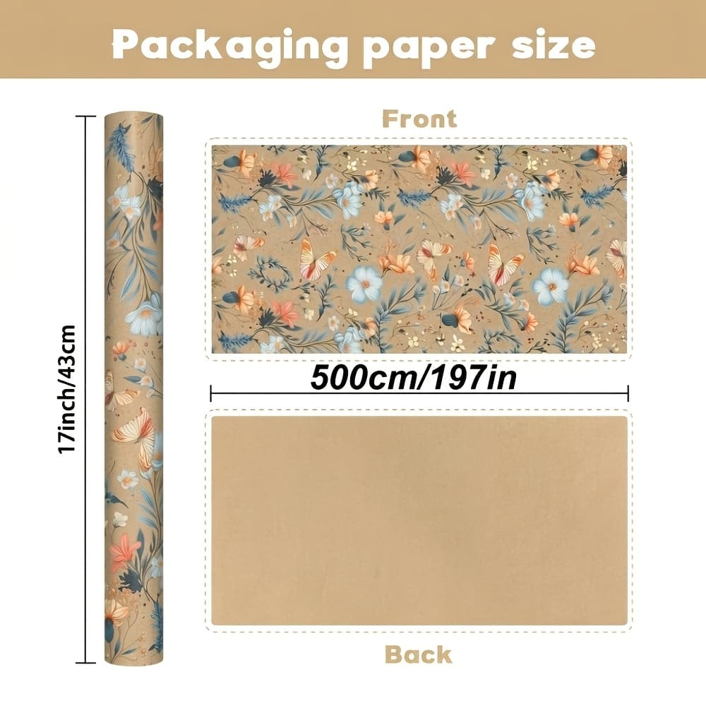 TEMU Vintage Floral And Wrapping Paper Roll, Brown Gift Wrapping Paper, Suitable For Gift Boxes, Birthdays, Pre-wedding Parties, Festivals, Suitable For Occasions In A Rustic Bohemian Style (43x500cm)