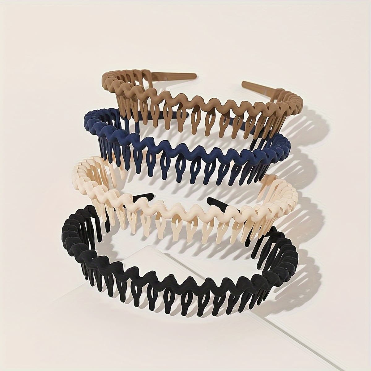 TEMU 4pcs Vintage Minimalist Wave Toothed Plastic Headbands - Durable, Non-slip, Hairbands For - Solid Color Dress-up Hair Accessories Set (random Colours)