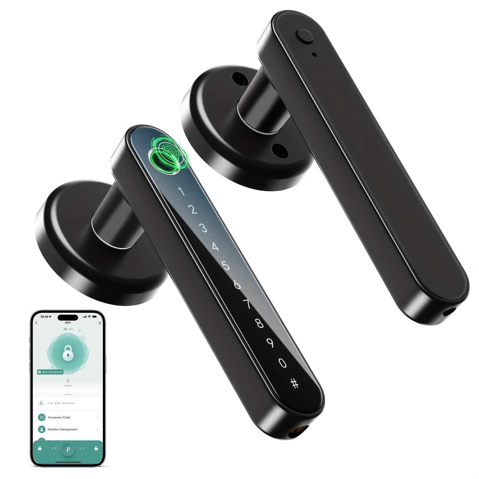 TEMU Smart Door Handle - Tech- Door Handle - - Keyless Entry - (100 /ic Card/app//key), Auto-locking, Automatic Recognition, Digital Keypad, Anti-peeping , Alert