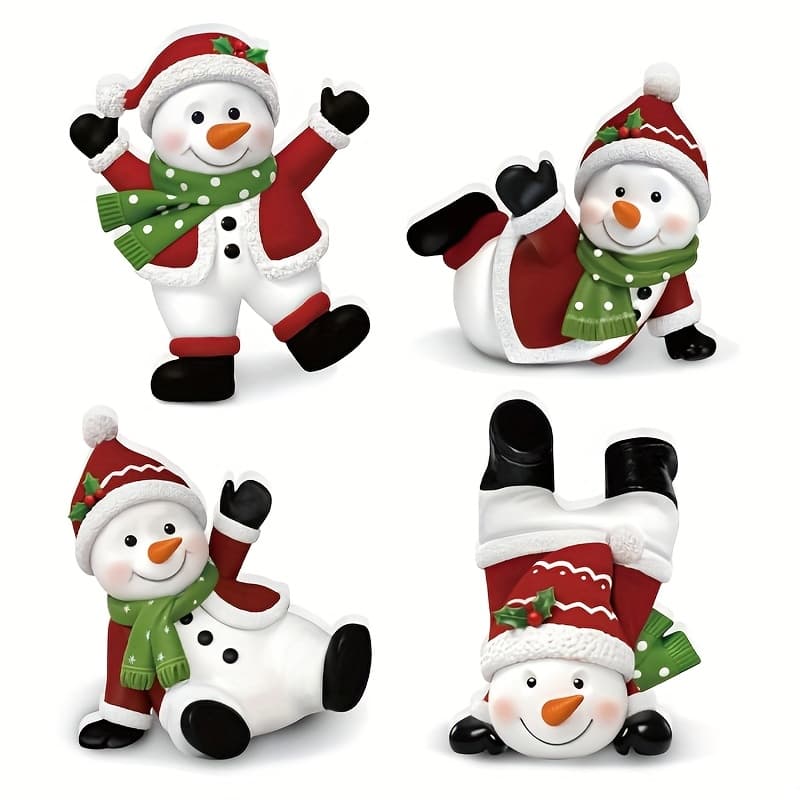 TEMU Decorative Sign, Plaque 4pcs Christmas Snowman Statue Tabletop Set, Seated Vertical Tabletop Decoration, Wooden Snowman Statue Decoration Cloak Desk Stand Party Decoration