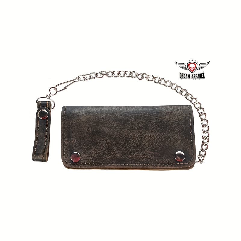TEMU Heavy Duty Top-grain Leather Chain Wallet - 7.75in X 3.75in Bifold Chain Wallet For Men For Women - Biker Studs, Card And Money Long Wallet For Men - Card Holder Trucker Wallet With Snap Closure