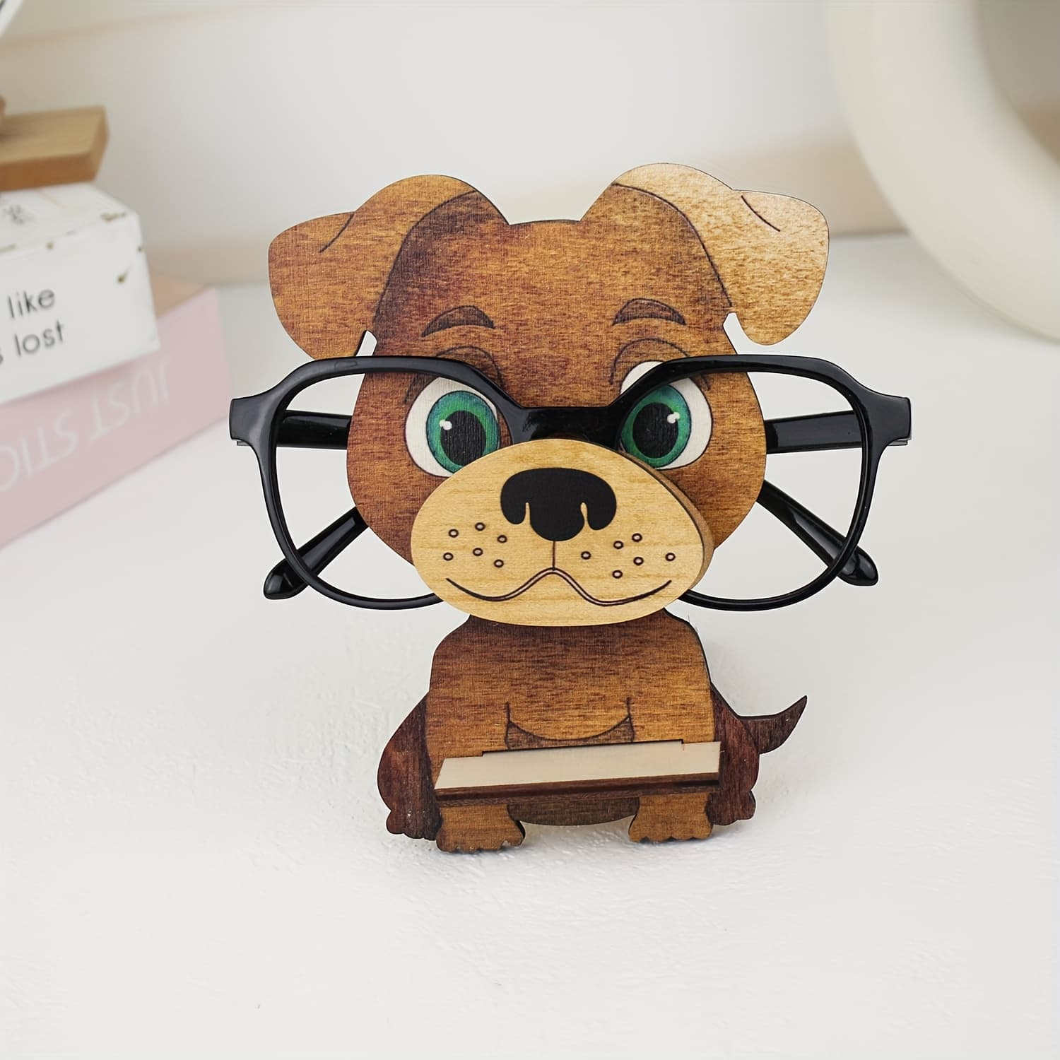 TEMU An Interesting Wooden Yellow Puppy Glasses Frame, A Creative And Cute Glasses Display Stand. This Quirky Animal-themed Accessory Is Perfect For Your Desk, Home Office Decor, Or As A Birthday Gift