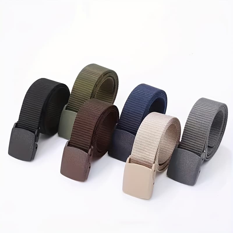 TEMU 6pcs Men's Durable Nylon Casual Belts - Adjustable Plastic , Water-resistant, Versatile, And Comfortable For Hiking, Camping, , And Everyday Wear