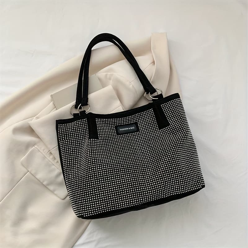 TEMU Chic Black Shoulder Bag For Women - Fashionable Nylon Crossbody With, Secure Clasp Closure