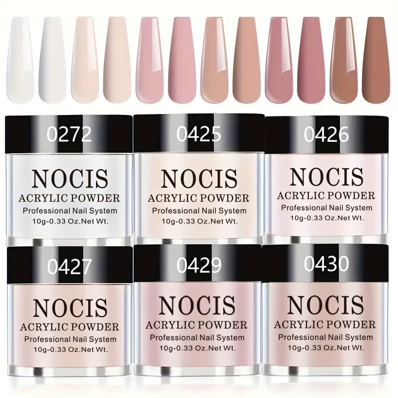 TEMU Nocis 6-color Nude Series Acrylic Powder Set - Vibrant Nail Art Decorations For A Seamless, Long-lasting Manicure - Easy Application And High-quality Finish