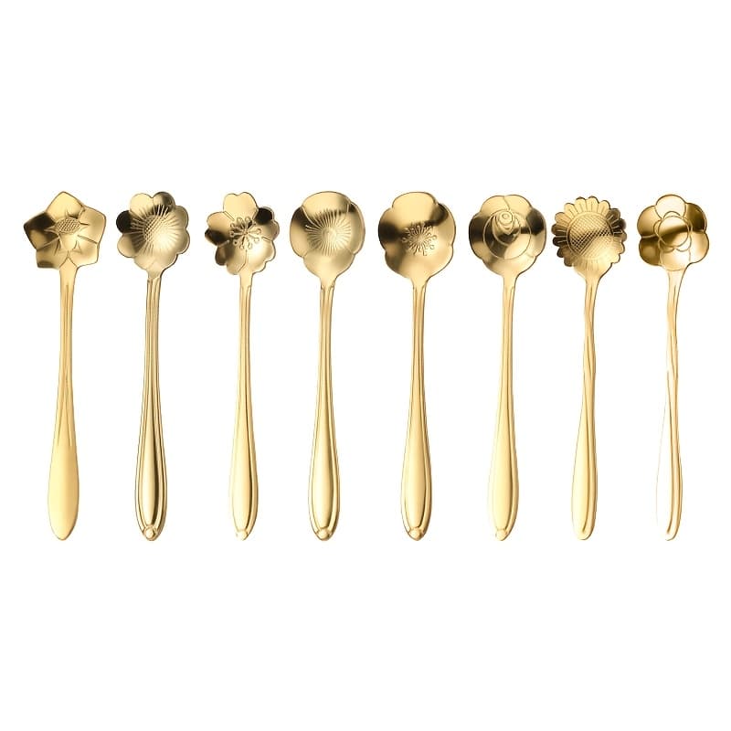 TEMU 8pcs Flower Spoon Set, Small Teaspoon Coffee Spoon, Cute Ice Cream Dessert Spoon Silvery Golden Stainless Steel Spoon For Coffee Tea.